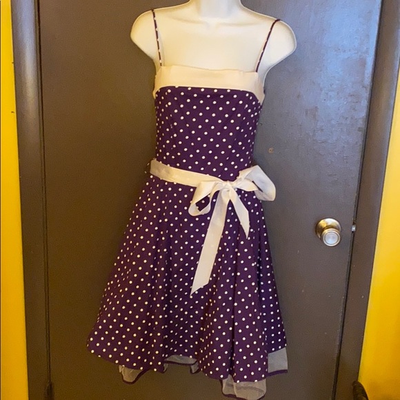 50s-60s Rockabilly Pin-up Swing Purple Polka Dress - Picture 4 of 8